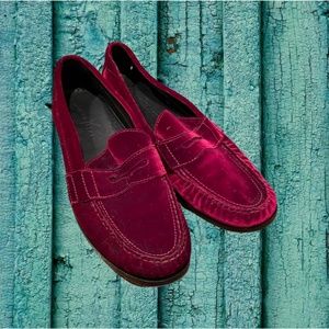 Red Velvet Penny Loafers, Size 8, Cole Haan
